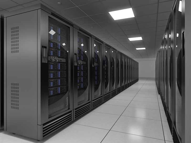 Server racks in a professional data center
